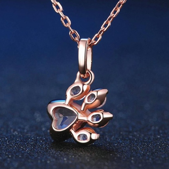 Pink Crystal Dog Paw Necklace in RoseGold - Picture 2 of 3